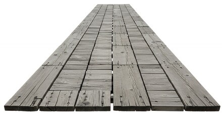 Long gray wooden pathway is presented on a white background