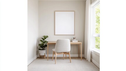 Minimalist Home Office Workspace with Blank Frame