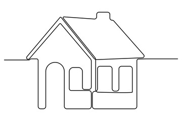 Continuous one line House concept outline isolated on white background illustration
