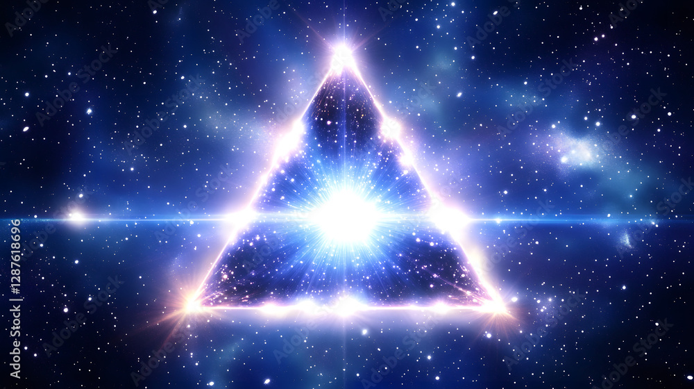 Poster triangle shape illuminated in the center of a colorful cosmic nebula in outer space