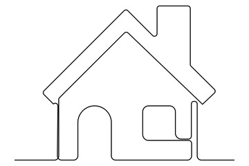 Continuous one line House concept outline isolated on white background illustration
