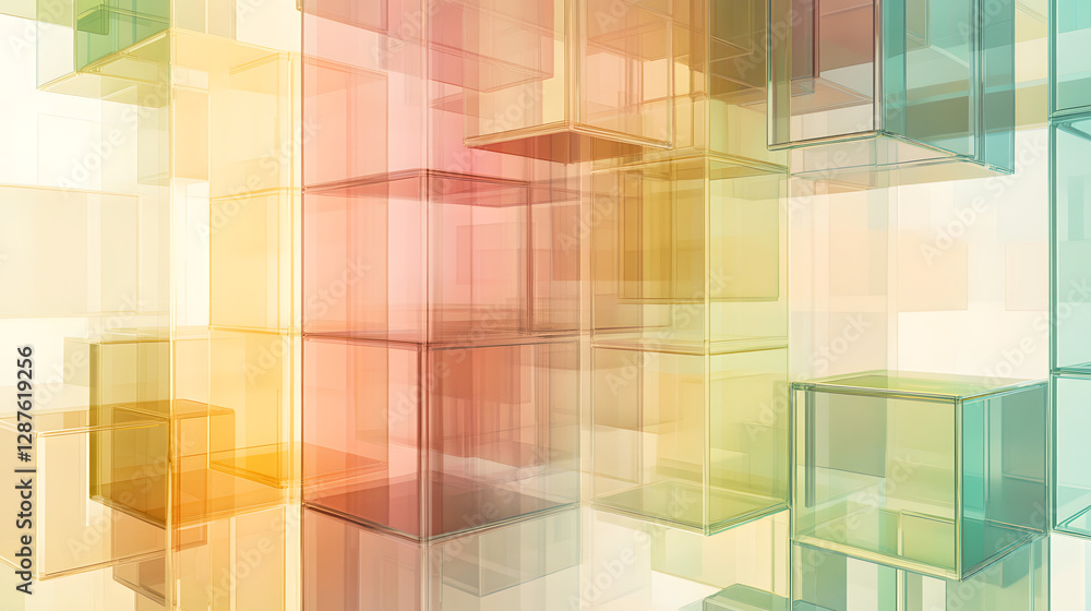 Poster abstract background featuring 3d cubes in various sizes and colors arranged in a dynamic pattern