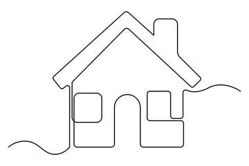 Continuous one line House concept outline isolated on white background illustration
