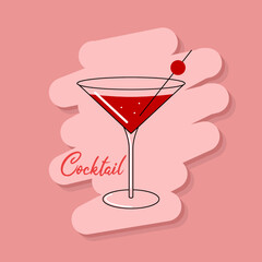 National Cocktail Day to celebrate on March 24th. Illustration of a glass of cocktail on pink background. Drink event banner.