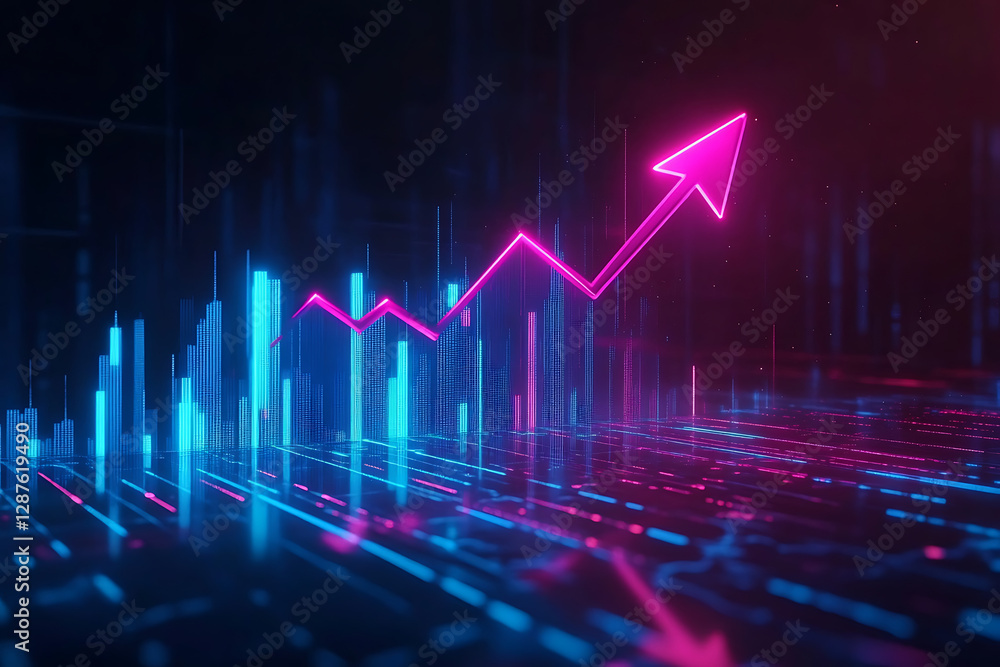 Poster a digital representation of a rising graph with vibrant colors, symbolizing growth and progress.