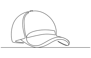 hat cap continuous one line drawing vector illustration, hiking adventure cap hat, trip, travel, Continuous line drawing of baseball cap 