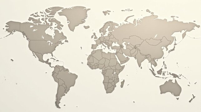 A Detailed Embossed World Map Showing All Continents and Countries