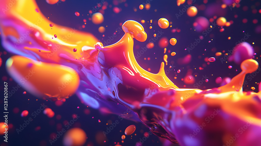 Poster liquid splash creating dynamic shapes on a white background with droplets and fluid motion captured 