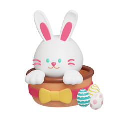 Cute Bunny Cartoon with Colorful Easter Eggs, Easter Egg icons. 3D Illustration Easter festive.