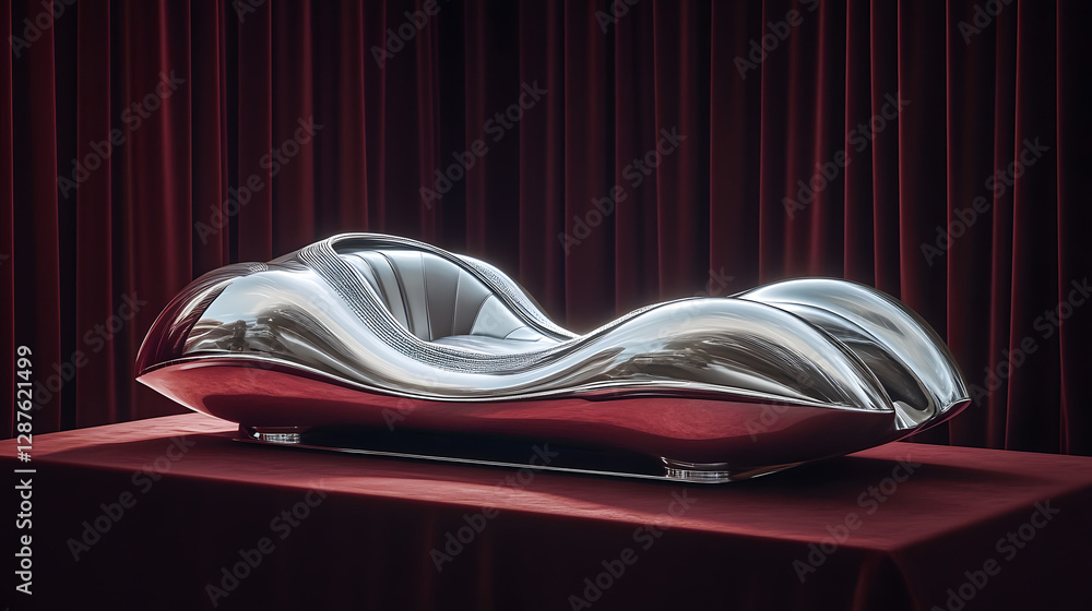 Poster red wooden table with a smooth surface and clean lines in a bright indoor setting
