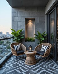 modern balcony with modern furniture