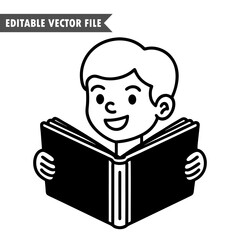 reading a book, man line art vector illustration