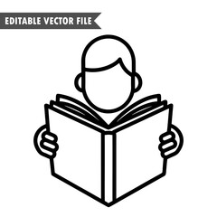 man reading book, book and man line art vector illustration