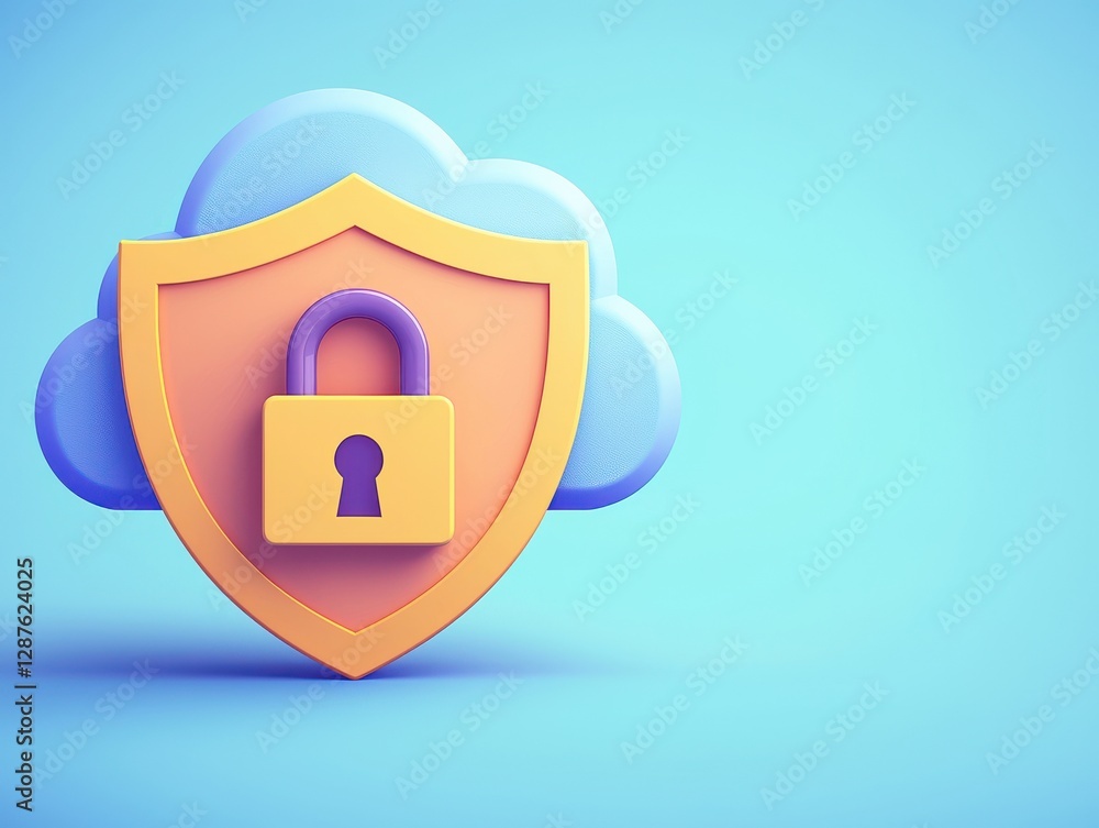 Poster protection connection sign proxy vpn concept. cloud security concept with a shield and padlock, symb