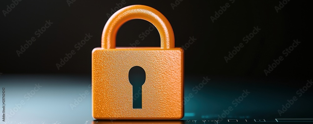 Poster protection connection sign proxy vpn concept. a close-up of a rusty orange padlock on a dark backgro