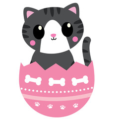 grey cat, Easter kitten, cute feline, bunny ear cat, cat with Easter eggs, springtime kitty, festive cat illustration, adorable Easter pet, cat with basket, pastel holiday cat, playful Easter feline, 