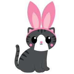 grey cat, Easter kitten, cute feline, bunny ear cat, cat with Easter eggs, springtime kitty, festive cat illustration, adorable Easter pet, cat with basket, pastel holiday cat, playful Easter feline, 