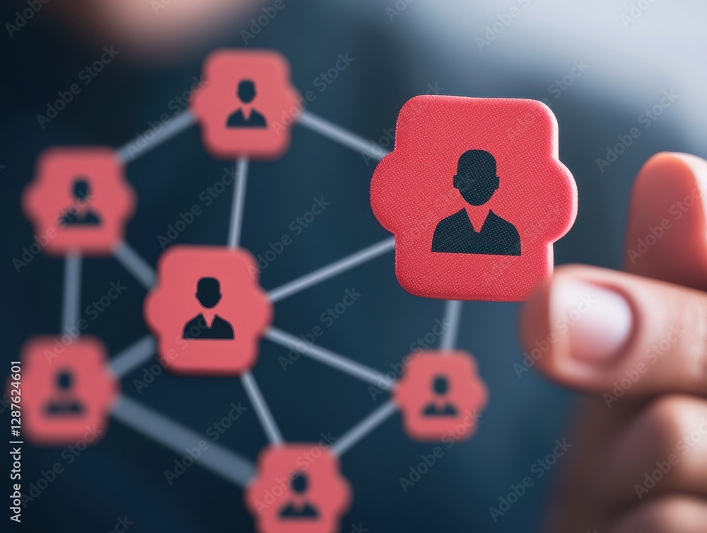 Poster protection connection sign proxy vpn concept. a person holds a red icon representing a user within a