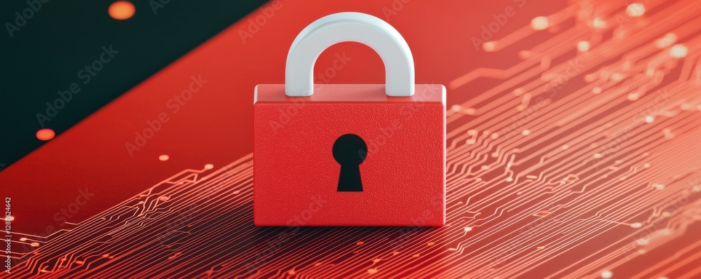 Poster protection connection sign proxy vpn concept. a red padlock stands on a digital background, symboliz