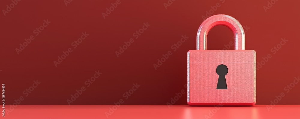 Poster protection connection sign proxy vpn concept. a pink padlock on a simple red background, symbolizing