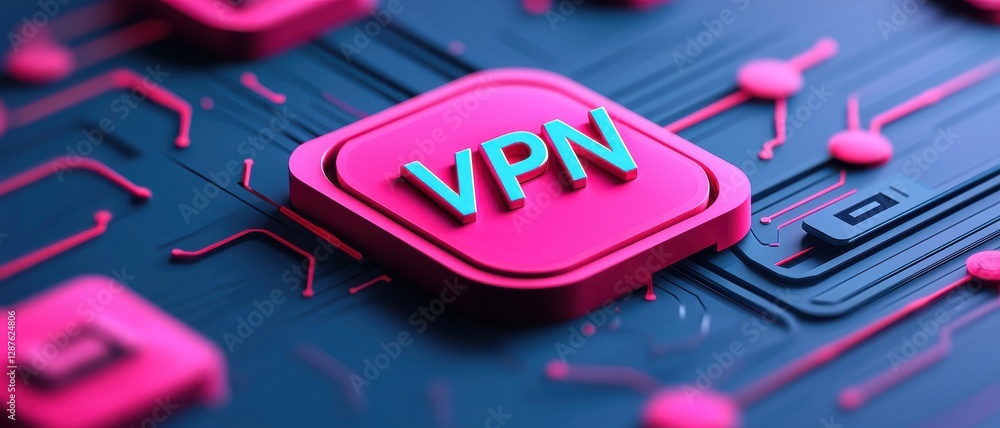 Poster protection connection sign proxy vpn concept. a close-up of a stylized vpn button on a circuit board