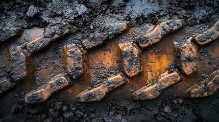 Fototapeta premium Tire Track in Mud Close-up Shows Strength and Off-road Capability