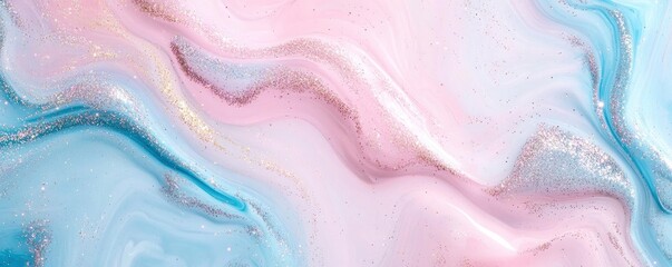 Light pink and baby blue pastel marble background, with glitter and sparkles
