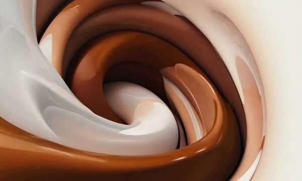A smooth, glossy swirl of chocolate and vanilla creating a rich, creamy abstract pattern