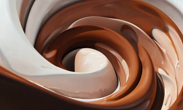 A smooth, glossy swirl of chocolate and vanilla creating a rich, creamy abstract pattern