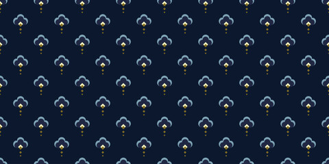 Elegant line shapes pattern small flowers motif seamless classic blue floral background. Modern fashion stylish fabric design textile swatch ladies dress allover print block.