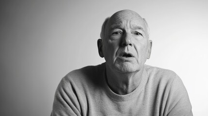 Obraz premium Dementia symptoms in a senior man unable to follow a conversation. Featuring confusion and frustration