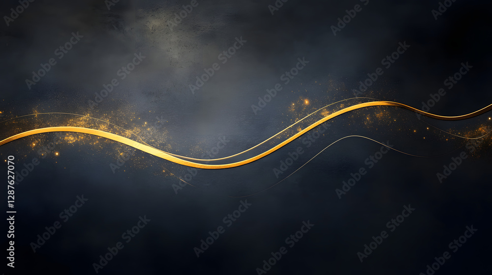 Poster abstract dark background with gold lines and scattered stars creating a cosmic atmosphere