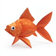 Paper origami fish with realistic folds and fins, detailed texture, isolated on white