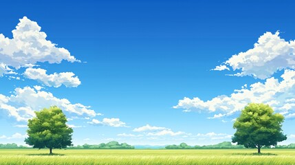 Summer Landscape with Green Trees and Blue Sky