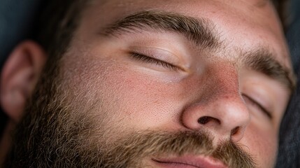 Obraz premium Close-up of man sleeping peacefully, indoors