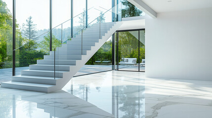 Contemporary Foyer with Glass Staircase Design