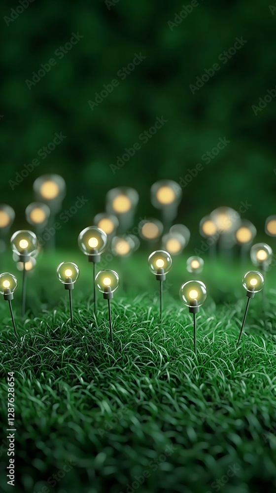 Poster a firefly-filled meadow at night, the tiny glowing insects creating a mesmerizing pattern of warm go