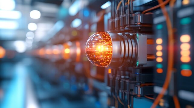 Futuristic tech unit in a server room