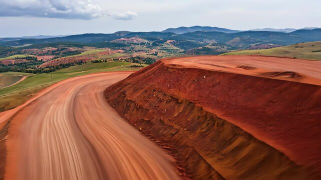 Breathtaking Aerial View of Vibrant Red Landscapes at Riotinto Mines in Spain Highlighting Natural Beauty and Geological Wonders
