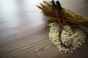 The concept of the cost of grain. 5000 ruble banknotes around a handful of ground grain. World...