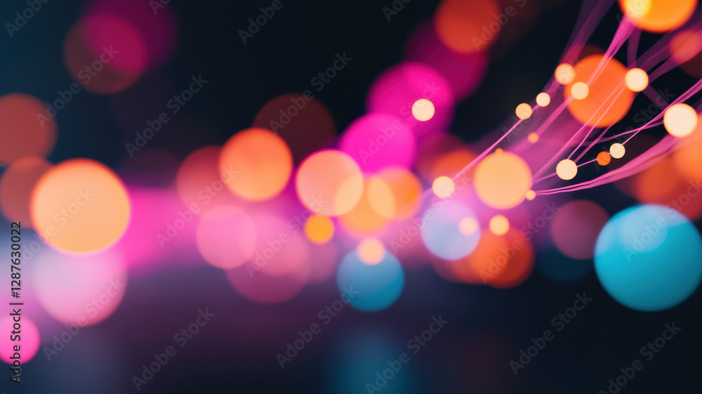 Poster colorful bokeh lights with pulsating connections create vibrant atmosphere