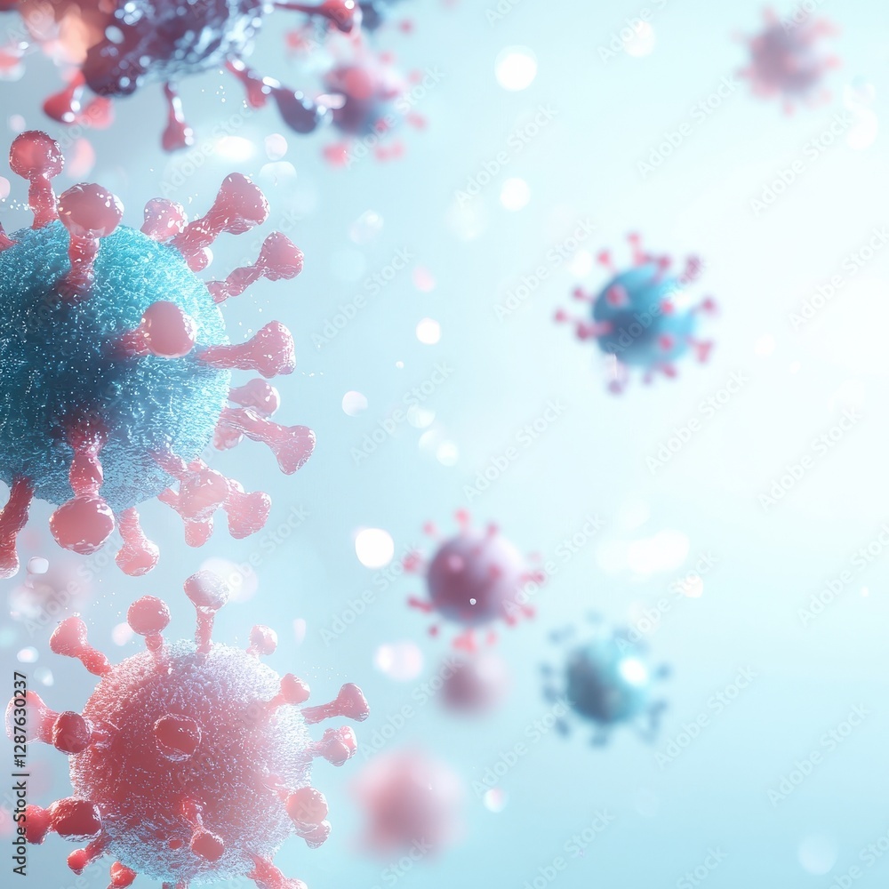 Poster a colorful, microscopic representation of viruses, showcasing their distinct structures and features