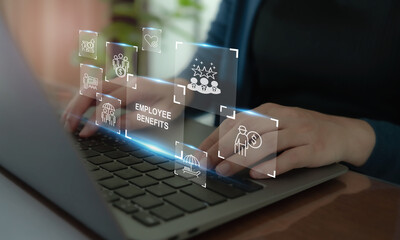 Employee benefits concept. Indirect and non-cash compensation paid to employees offered to attract and retain employees. Fringe benefits for employee engagement. Insurance, paid vacation, office perks