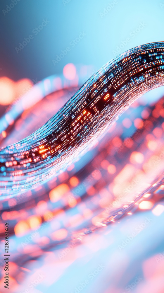 Poster abstract digital wave with glowing data streams in vibrant colors, symbolizing technology and connec