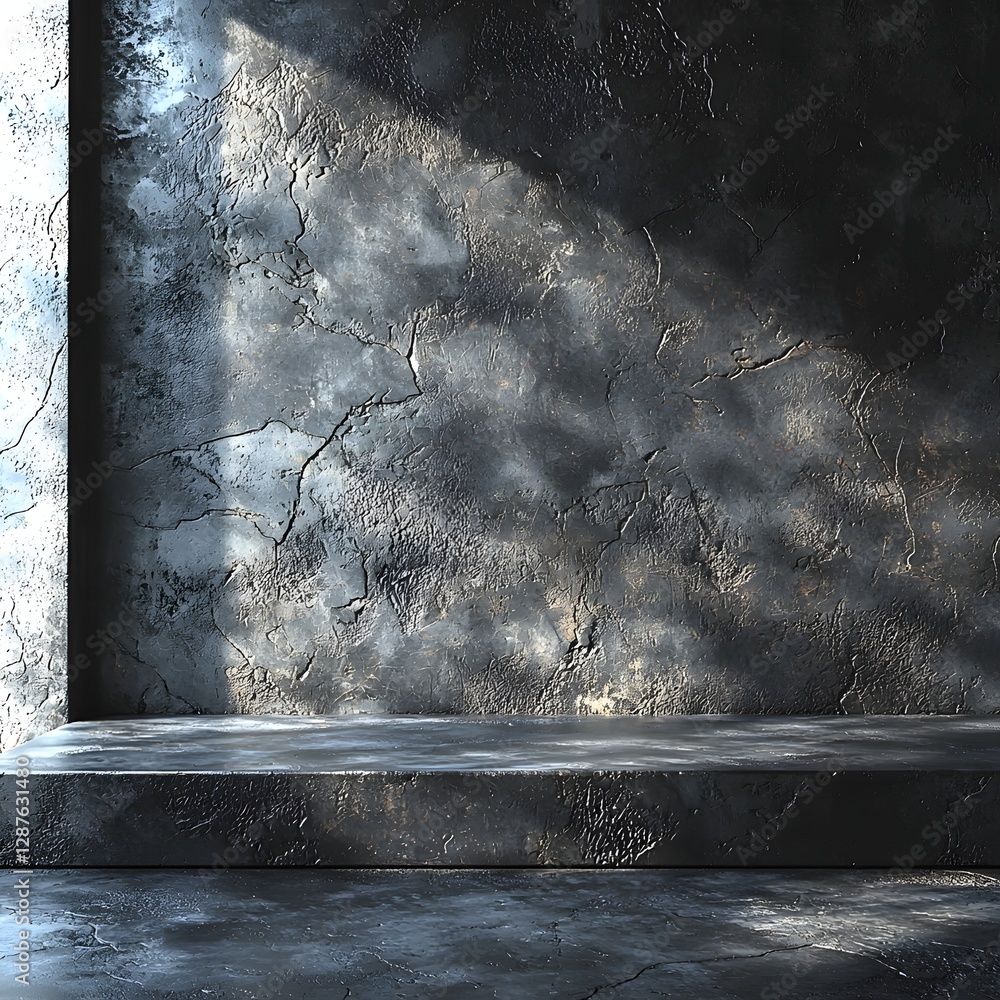 Poster glowing concrete textured surface with matte grey backdrop for product presentation and display