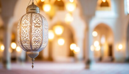 Ornate lantern illuminating the grand mosque interior