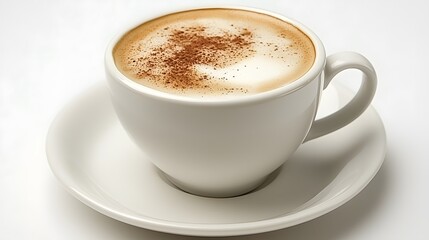 Fototapeta premium Aromatic Cappuccino in White Cup and Saucer Coffee Drink Caffeine Beverage