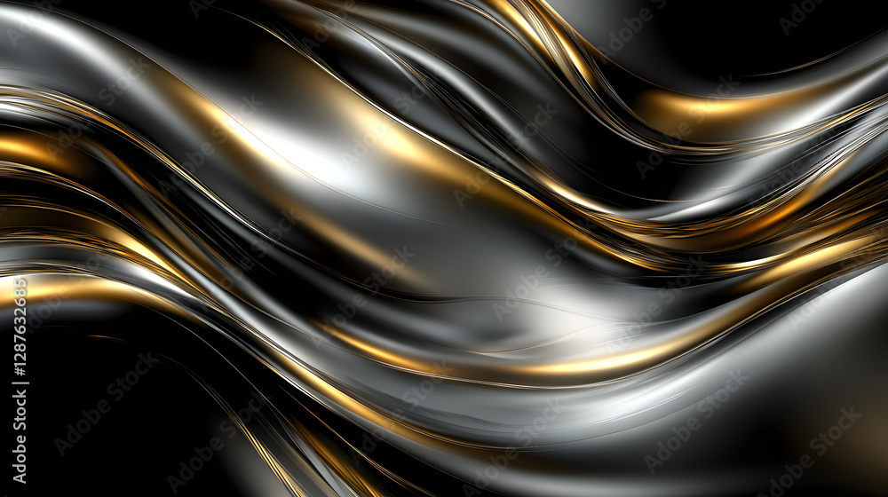 Poster black and gold abstract background with smooth textures and flowing patterns for design use
