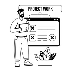 Project failure illustration of a character in glyph style 