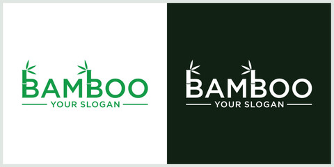 Bamboo typography logo template. Green bamboo tree vector design. Bamboo trunk logo